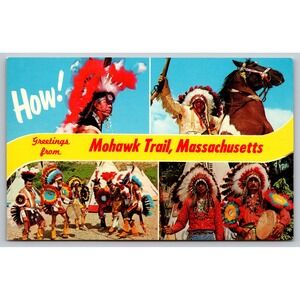 Greetings From Mohawk Trail Massachusetts Postcard Native American Vtg Postcard